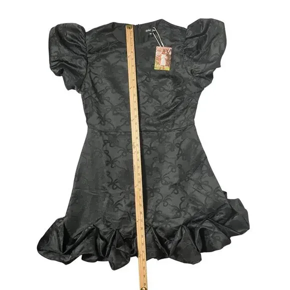 Sister Jane Black Jacquard Puff Sleeve Mini Dress M - Picture 5 of 8
